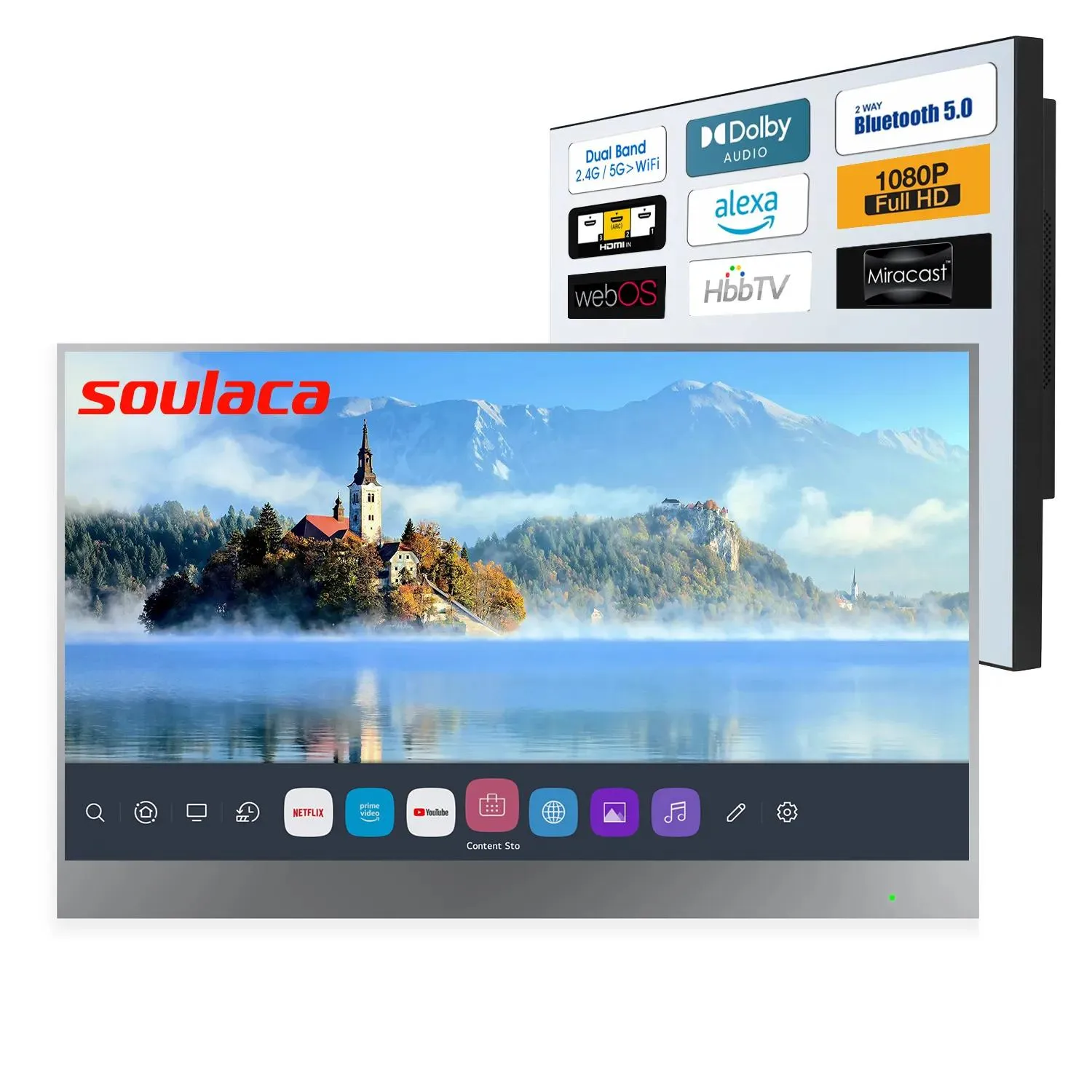 Televisore Soulaca 22 pollici Smart Magic Mirror Televisore LED Screening elettrico webOS TV per bagno TV nascosta impermeabile Controllo vocale Am