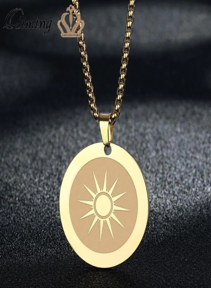 Pendant Necklaces Gold Sunburst Necklace For Women Circle Round Charm Simple Style Stainless Steel Jewelry Sun Choker Collier7739481