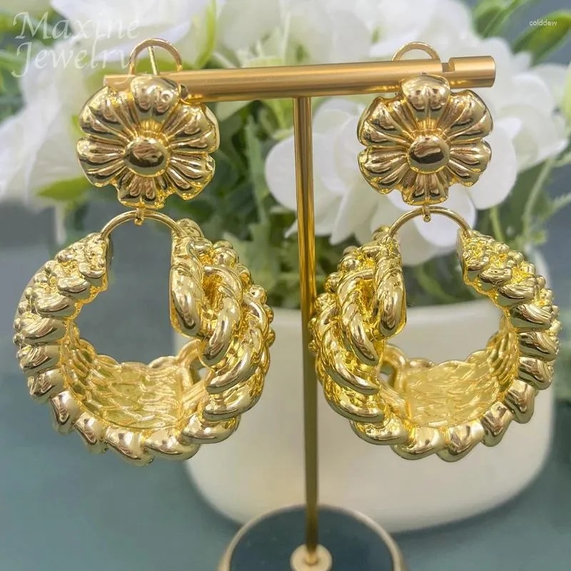 Boucles d'oreilles créoles couleur or pour femmes, en cuivre plaqué 24K, à la mode, breloque longue, bijoux cadeau de fête de mariage