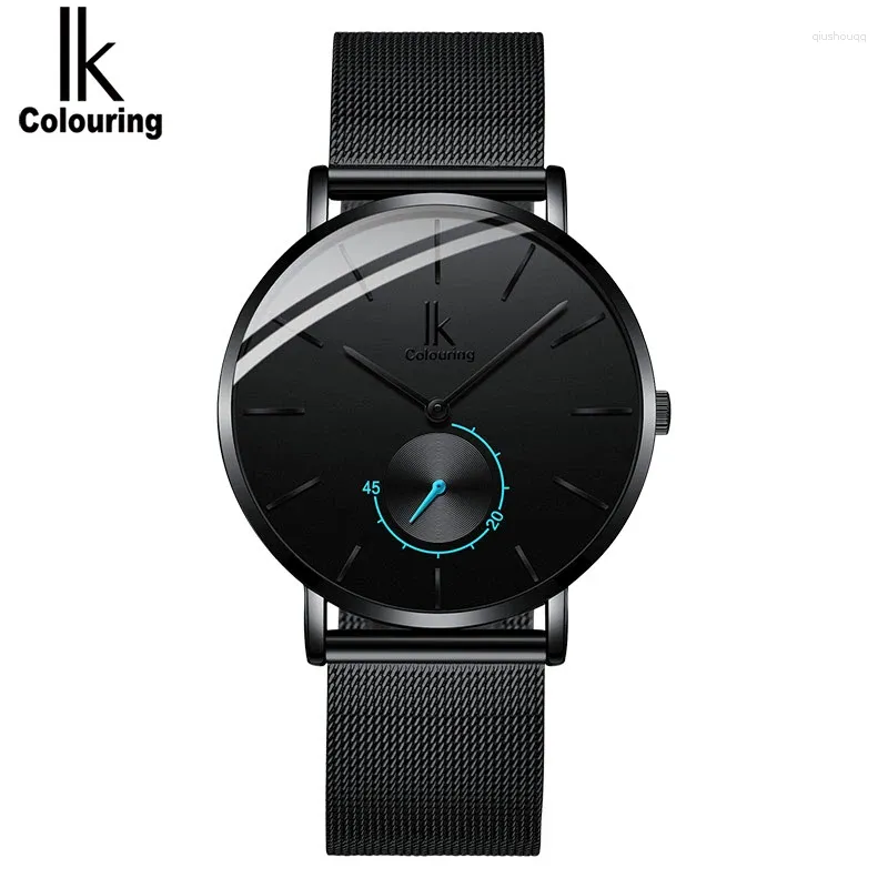 ساعة Wristwatches IK Coloring Ultra-Shin Clock Watch Watch for Men Quartz Leather Strap Relogio Maschulino