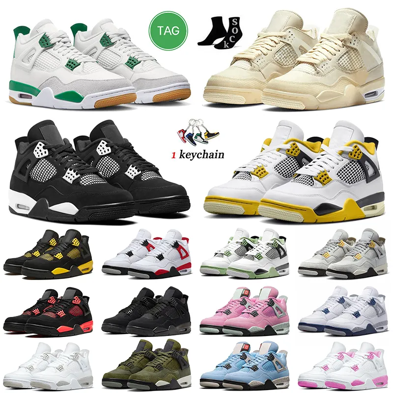 Nike Air Jordan 4 Retro 4s Thunder Jumpman 4 أحذية كرة السلة للرجال والنساء SB Pine Green Off White Sail Black Cat Military Bred Seafoam White Oreo