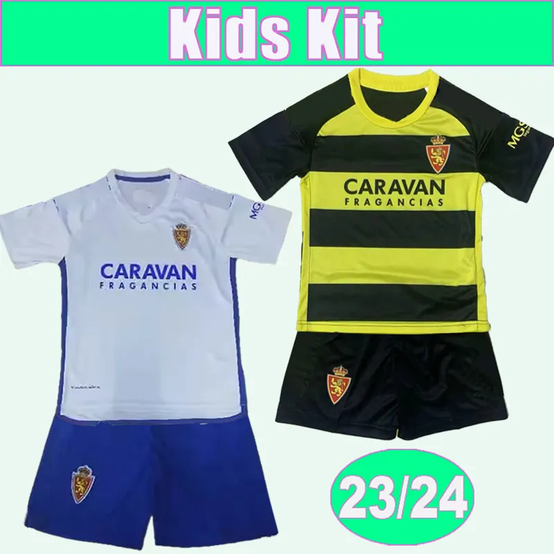 2023 24 Saragosse Bermejo Kids Kit Soccer Jerseys Saragosse PUCHE FRANCES FRANCHO NIETO Accueil Blanc Extérieur Chemises de football pour enfants Uniformes