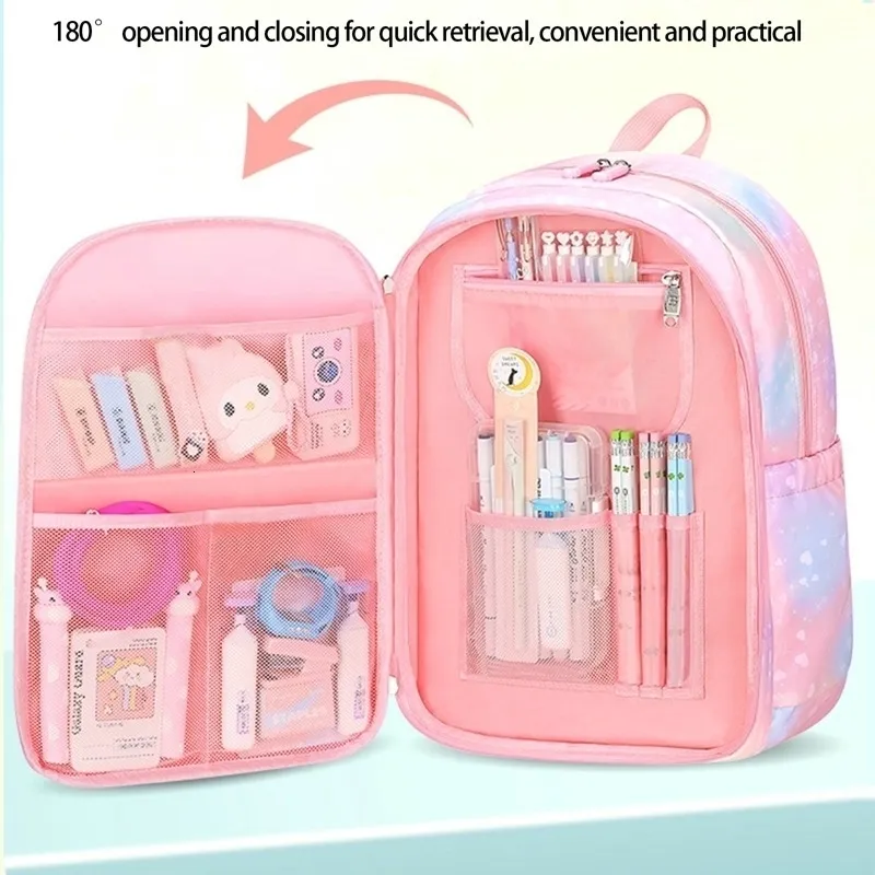 Sac à dos pour filles, sacs Kawaii pour écolières, fournitures scolaires imperméables princesse arc-en-ciel pour enfants 231229