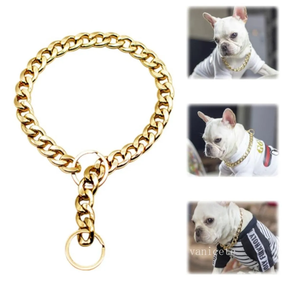 Hundhalsar metall stor guld färgkedja sommar husdjur mode tillbehör bulldog krage små hundar husdjur halsband zc4952838040