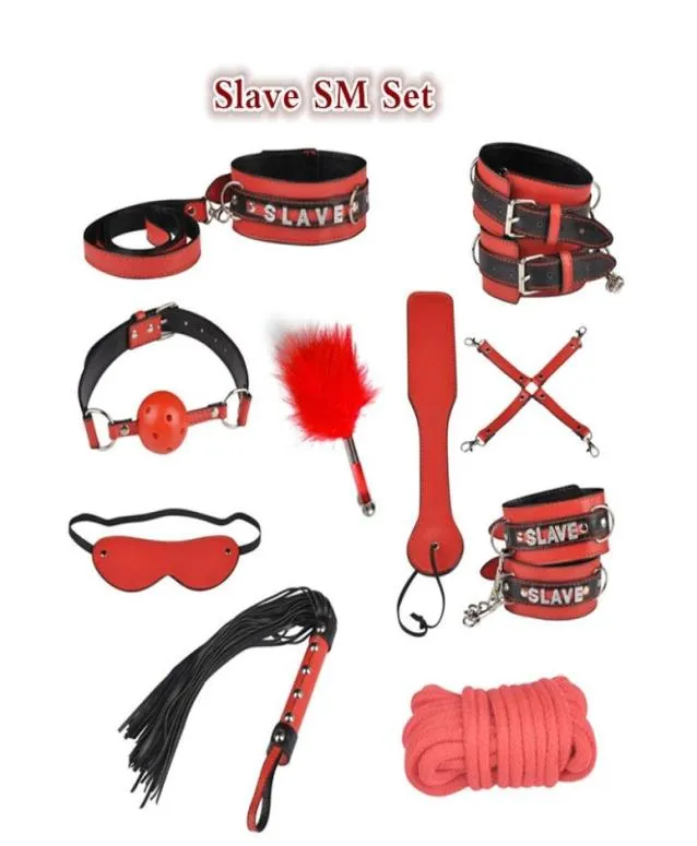 Slave Bondage Kit Set Leather Diamonds BDSM Bondage Restraints 10 Pieces Anal Plug Handcuffs Adult Games Sex Toys For CouPs8450199