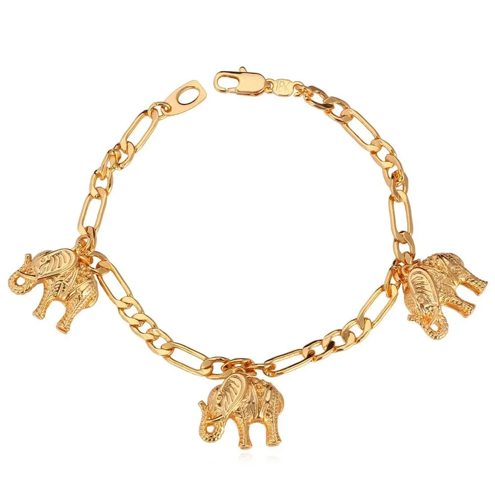 Bangle ChainsPro Olifant Bedelarmbanden voor Dames Mode Dagelijkse Sieraden 18k Goudkleur Drievoudige Hanger Bedelarmband