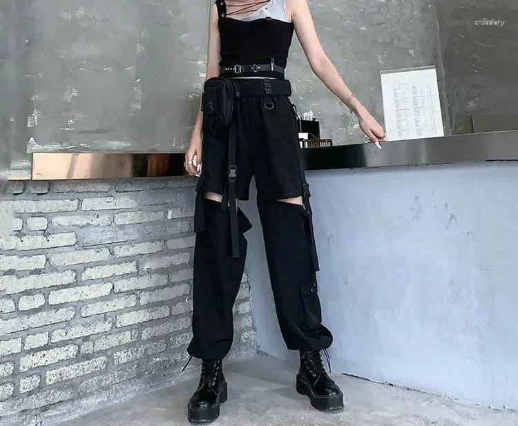 Women's Pants Cargo Women 2024 Fashion Punk Jogger Trousers Harajuku Streetwear Spring Ankle-Length Men Black Harem Oversized