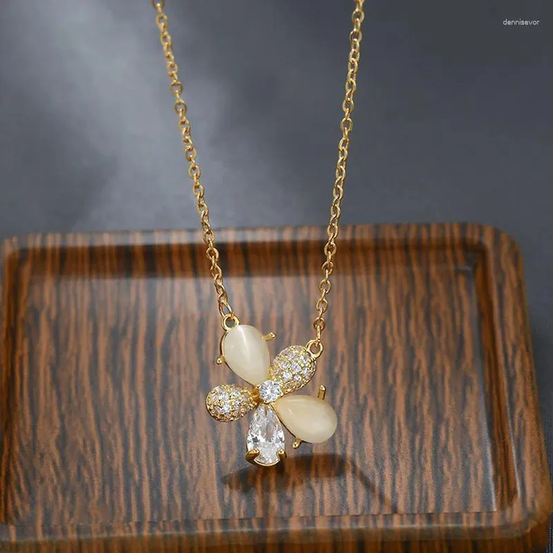 Pendant Necklaces EYER Pendants Opal Petal Chain Necklace CZ Zircon Jewelry For Women Wholesale Gold Color Birthday Christmas Party Gifts