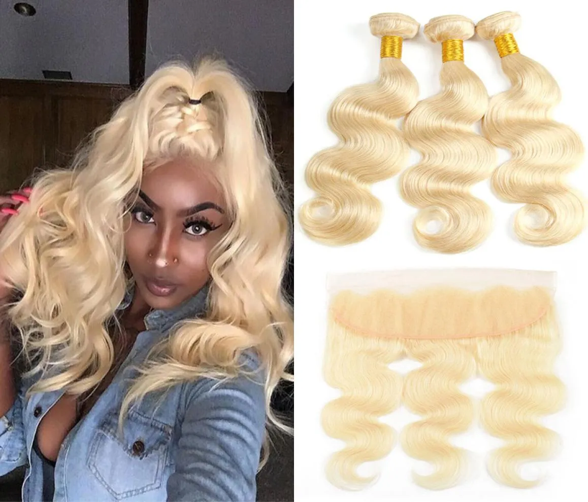 613 Blonde 13x4 Part Full Lace Frontal With Bundles Body Wave High Quality Virgin Human Hair Weave Bundles With Frontal Exte7812798