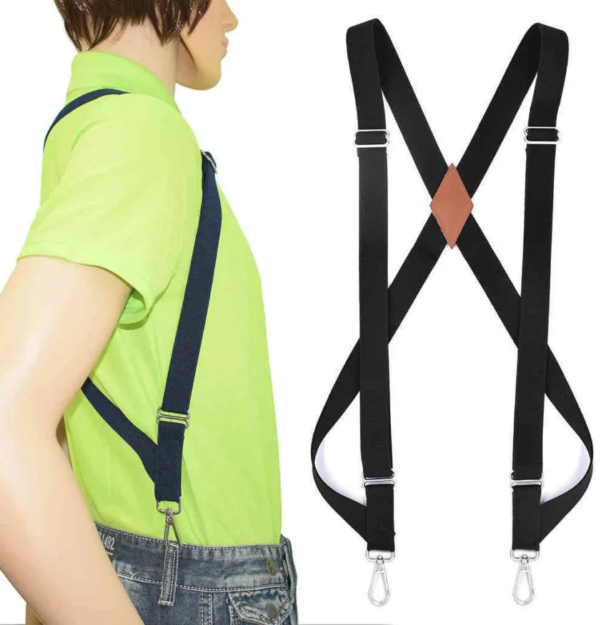 Side Clip Trucker Suspenders for Men Work 25cm Wide Xback with 2 Snap Hooks Adjustable Elastic Heavy Duty Trouser Braces Black7915119