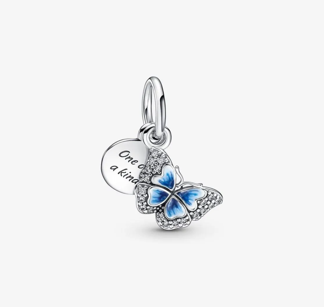 100 925 argent Sterling bleu papillon citation Double pendentif breloque ajustement Original européen bracelet à breloques mode mariage Engageme9927552