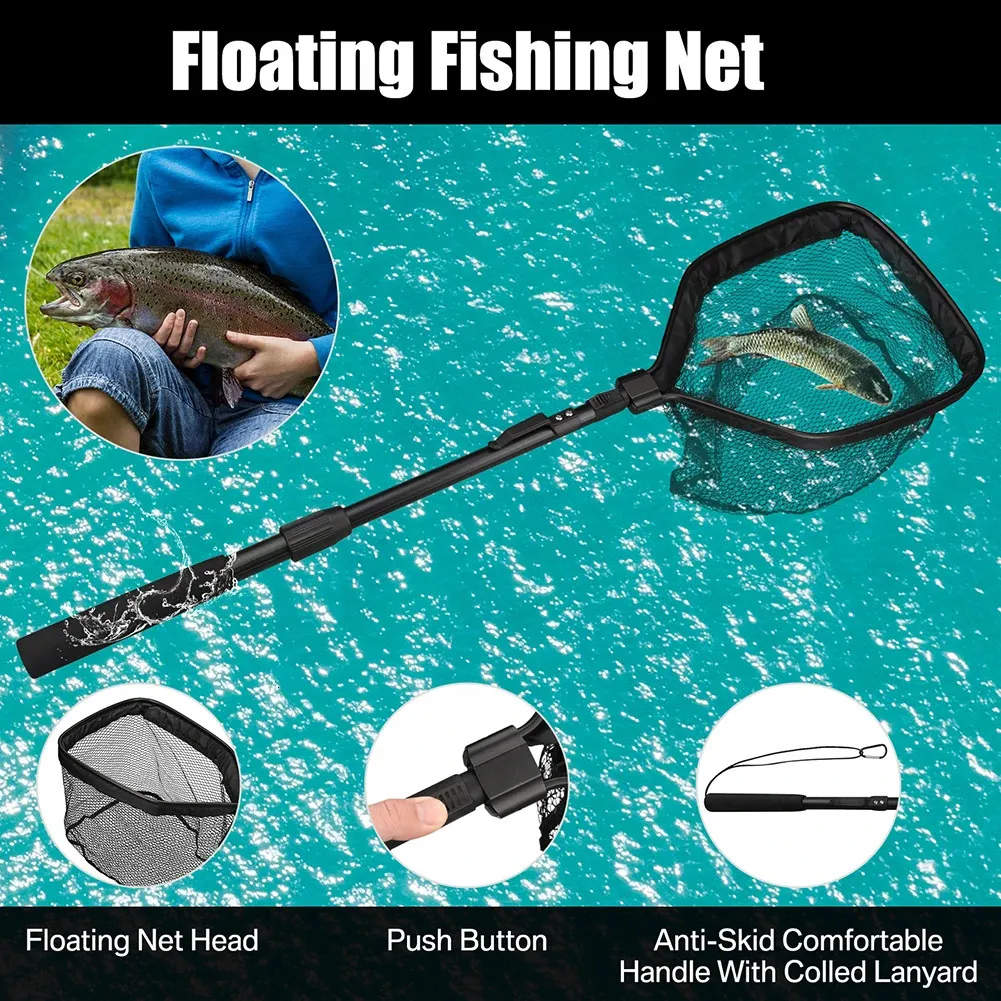 Yeahmart Floating Fishing Net Rubber Coated Landing Net Pole Easy