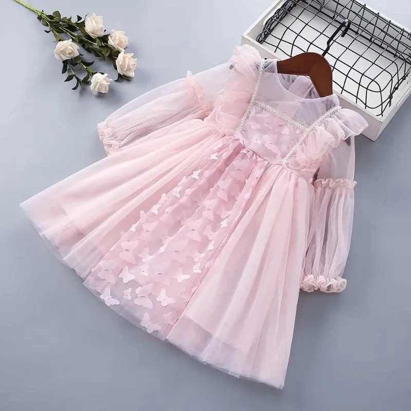 Abiti da ragazza Nati per neonate Abito da compleanno per bambini Farfalla in pizzo Soffio a maniche lunghe Abbigliamento Principessa Ruffles Lolita Vestido