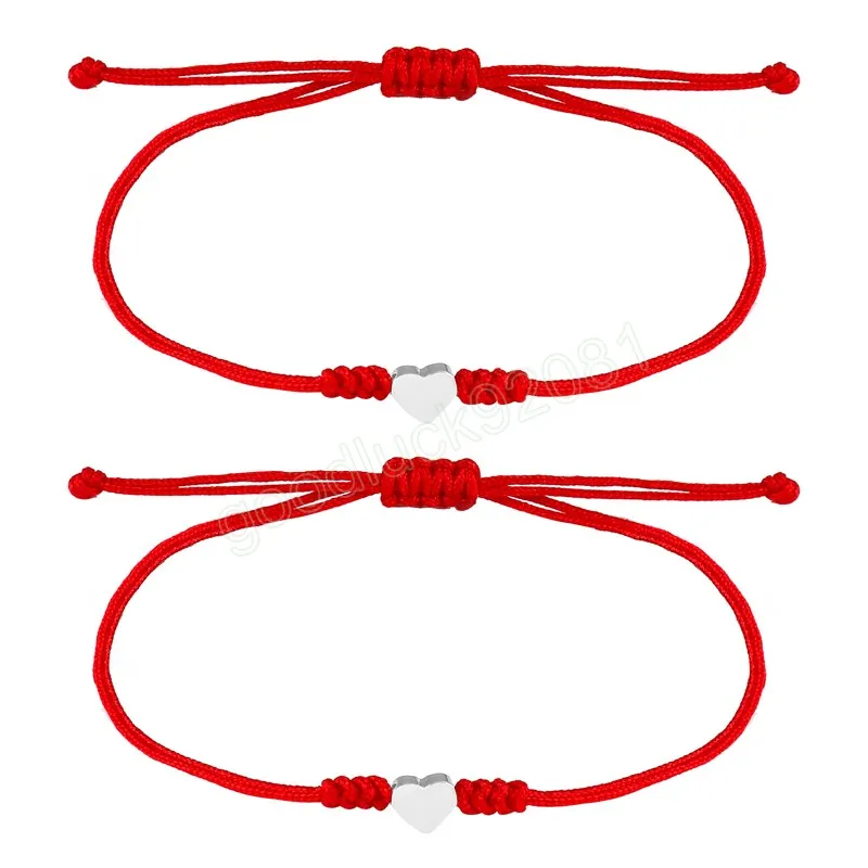 Hjärtformad knut charmarmband för man med kort DIY flätat rep röd tråd sträng justerbara lyckliga smycken