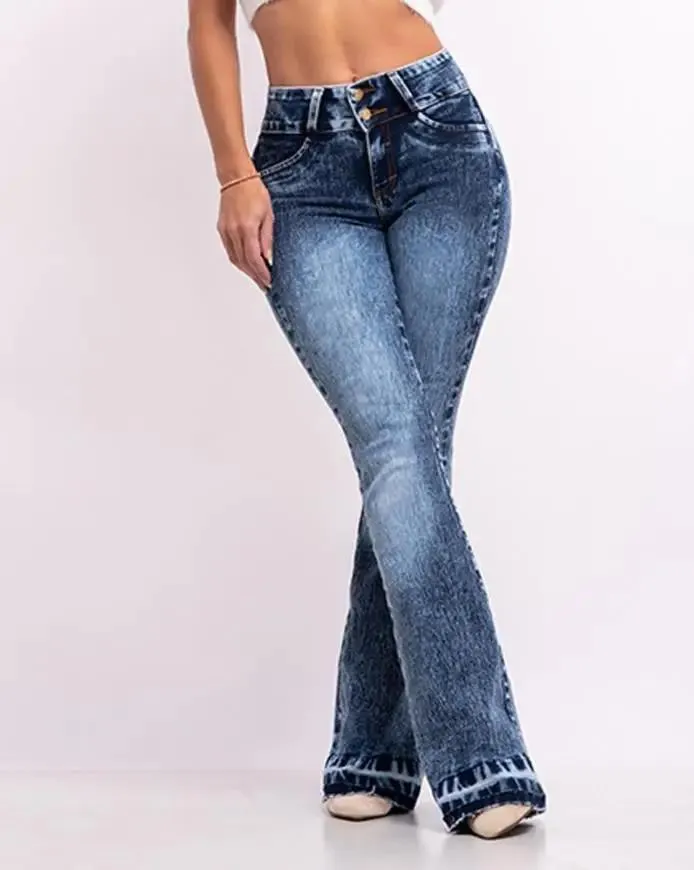 Jeans Hosen für Frauen Hohe Taille Casual Denim Zip Fly Button Washed Skinny Flared Leg Jeans Herbst Neue 2022 allmatch