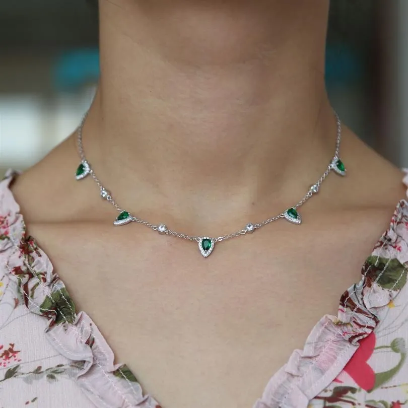 قلادة الأميرة النبيلة قطرة المياه المعلقة خلق Emerald الأنيقة سلسلة طوق 32 10 سم للنساء Femme الأزياء المجوهرات هدية 325D