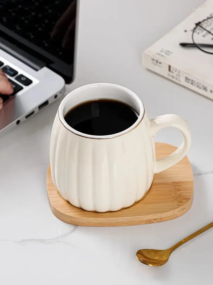 Tazas y platillos para celebridades de Internet, Instagram, estilo nórdico, taza de café pintada en oro con cuchara, taza de agua para oficina, leche minimalista