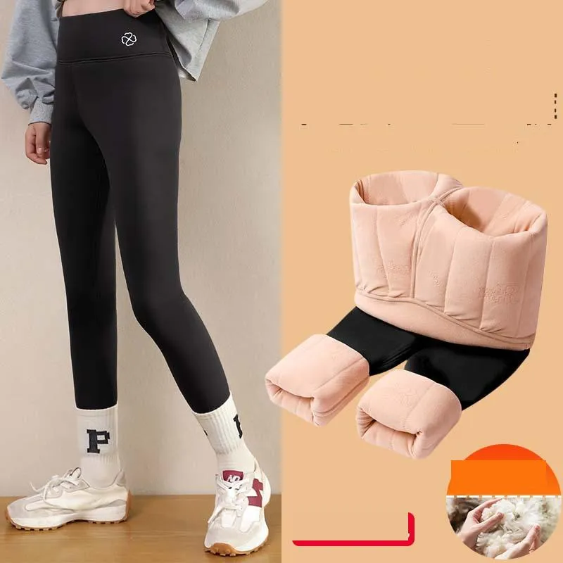 Leggings pour femmes filles et pantalons de requin épais molletonnés coton d'hiver enfants trois couches de cachemire livraison thermique livraison otkni