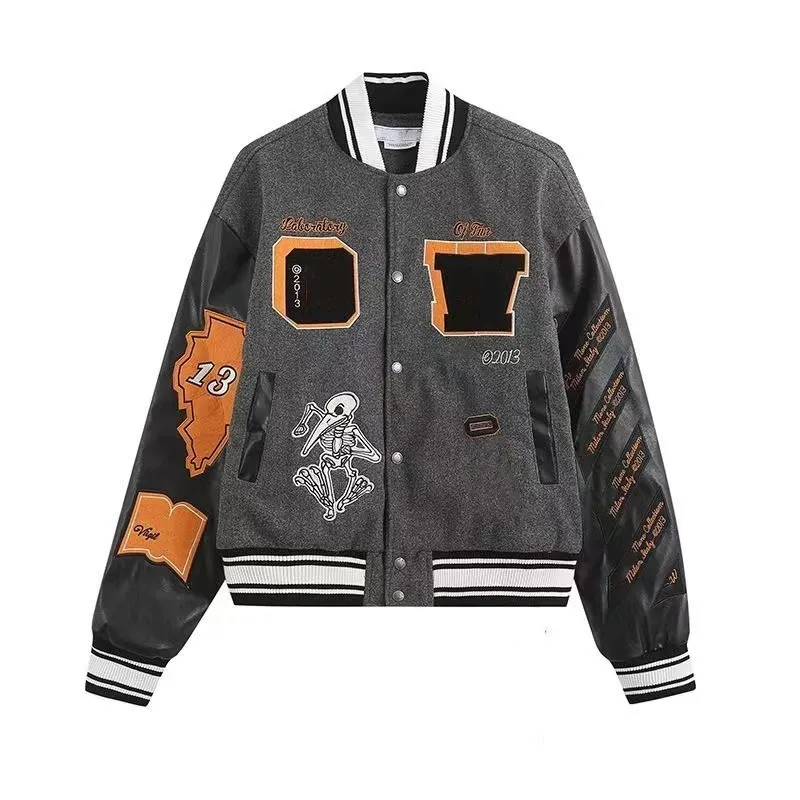 Mens Designer Jacket OW Embroidery O ff White Men Sports Vintage Bomber Jackets Varsity Coat Baseball Streetwear Patchwork Letter Rocky