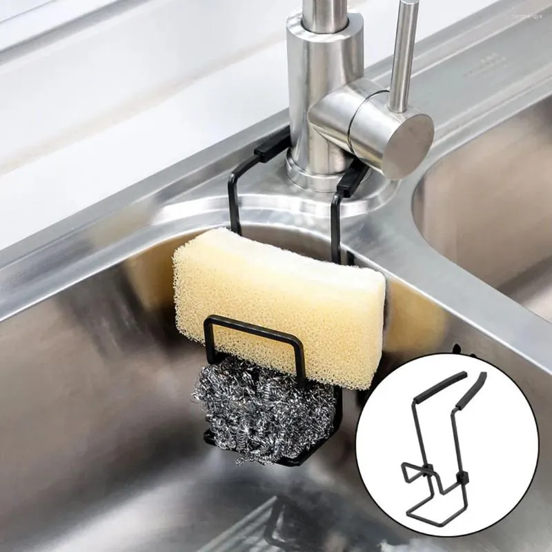 Kitchen Storage 1Pc Black White Durable Sink Sponge Holder Bathroom Metal Organizer Liquid Dish Drainer Shower Convenient Faucet Rack