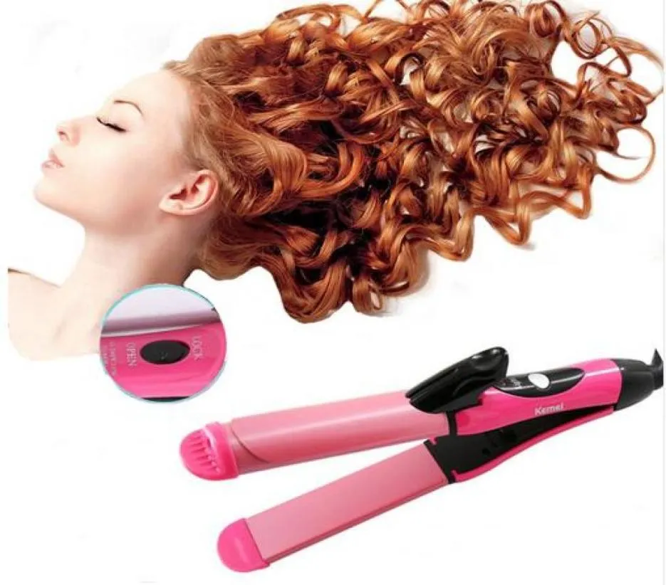 Kemei 2in1 فرشاة تقويم الشعر Fer Boucler Cheveux Ceramic Plane Automatic Curling Iron Magic Hair Sticks KM10555009461