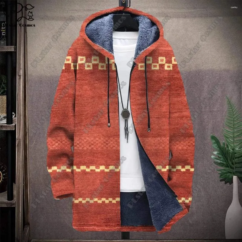 Men's Trench Coats 3D Printed Colorful Tribal Retro Pattern Hooded Zipper Warm And Cold-proof Jacket For Your Own Winter Casual Series-F 7