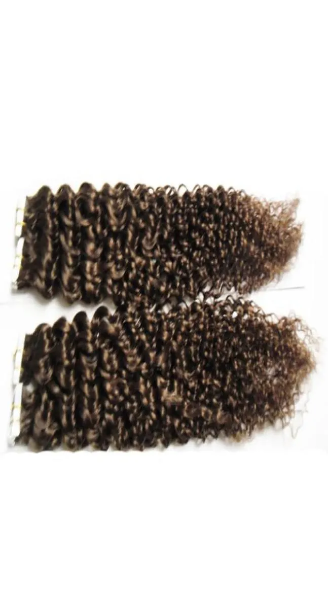 Nastro nelle estensioni dei capelli umani 40 pezzi Capelli ricci crespi europei Macchina fatta di capelli Remy su nastro adesivo Trama della pelle PU invisibile 100g3594948