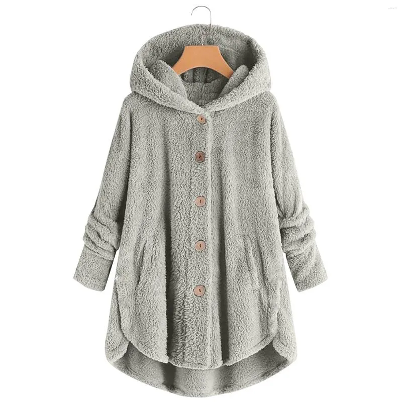 Damesjassen Herfst- en winterjas Zijsplit met capuchon Fleece vest met knopen en zakken Casual effen kleur Homewear