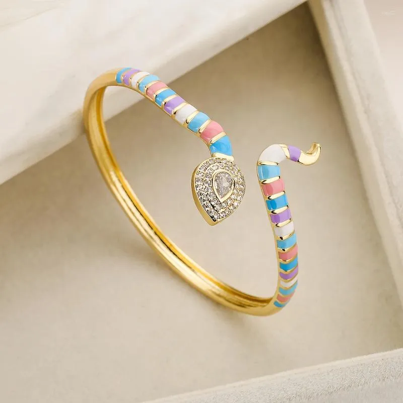 Bangle 6 Types Delicate Vintage S-shaped Bangles For Women Gold Color Copper With CZ Stone Row Bling Party Jewelry Gift