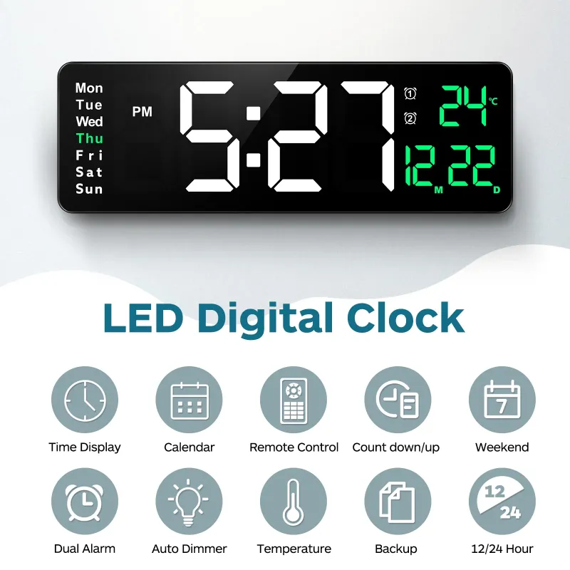 Wall Clocks 1pc Electronic Clock With Temperature Digital Modern Large Calendar Display 16in Home Decoration