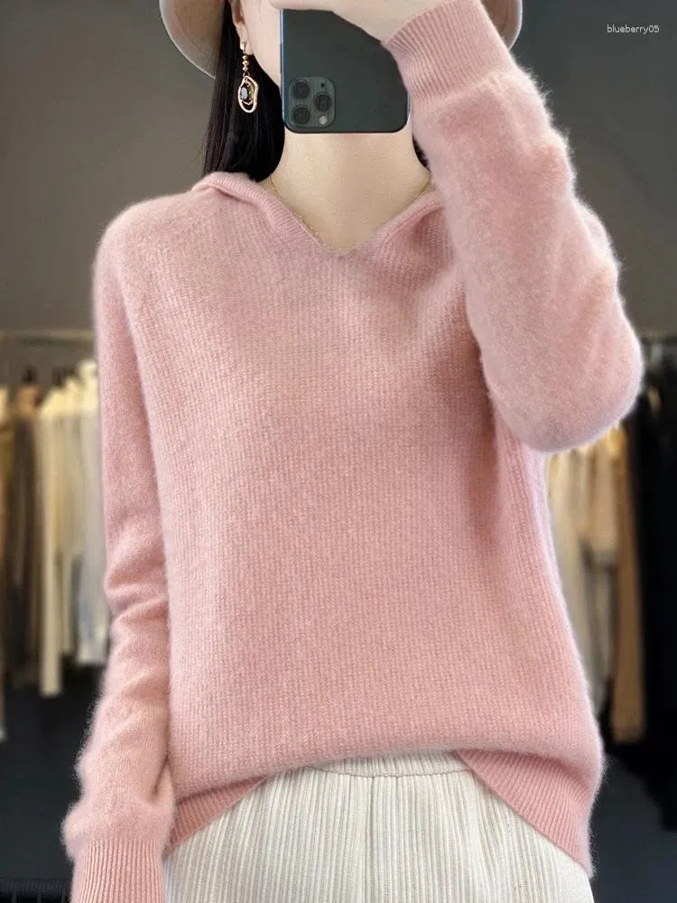 Women's Sweaters Autumn Winter Casual Pullover Hooded Sweater For Women Merino Wool Cashmere Knitwear Female Clothing Aliselect Fashion Tops
