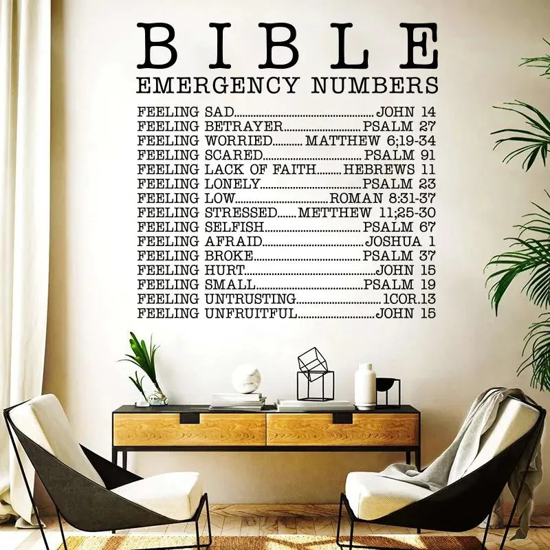 Stickers Large Bible Emergency Numbers Christian Wall Sticker Jesus Bible Verse Inspirational Quote Wall Decal Bedroom Vinyl Decor