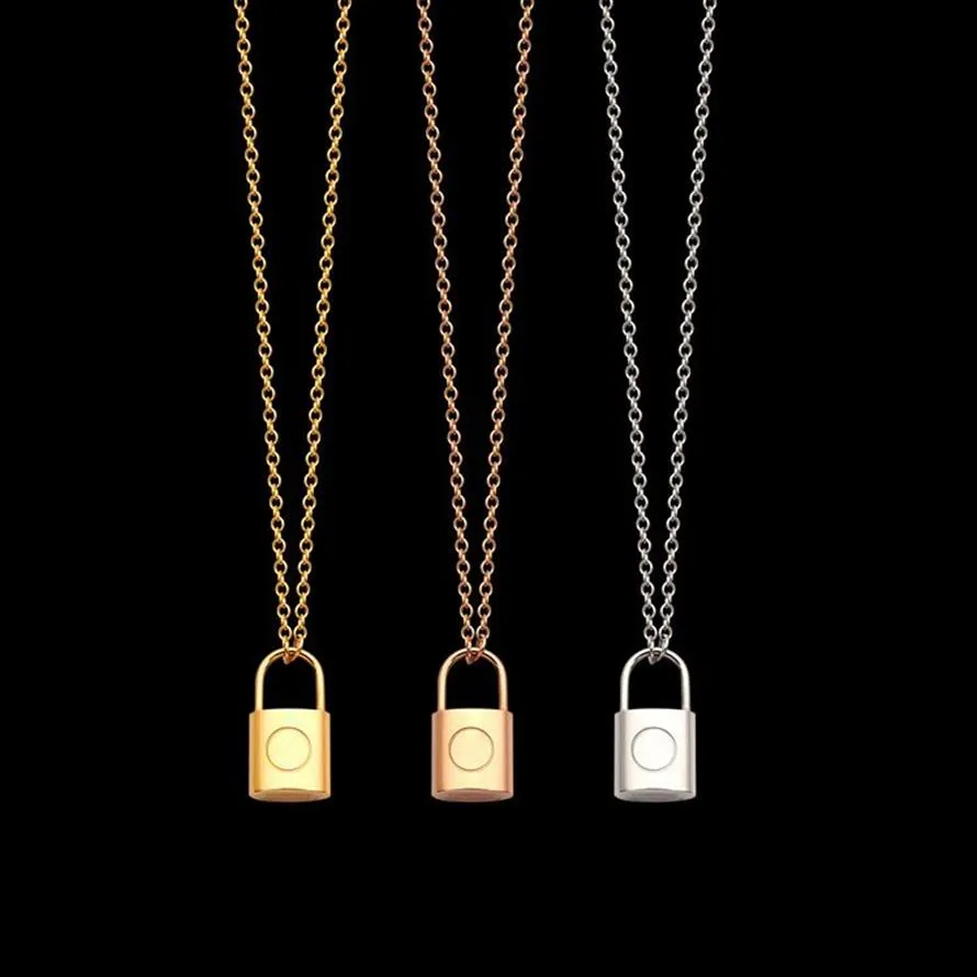 Alta qualidade titânio aço bloqueio pingente colares 3 cores banhado a ouro estilo clássico logotipo impresso feminino designer jóias senhora par2207