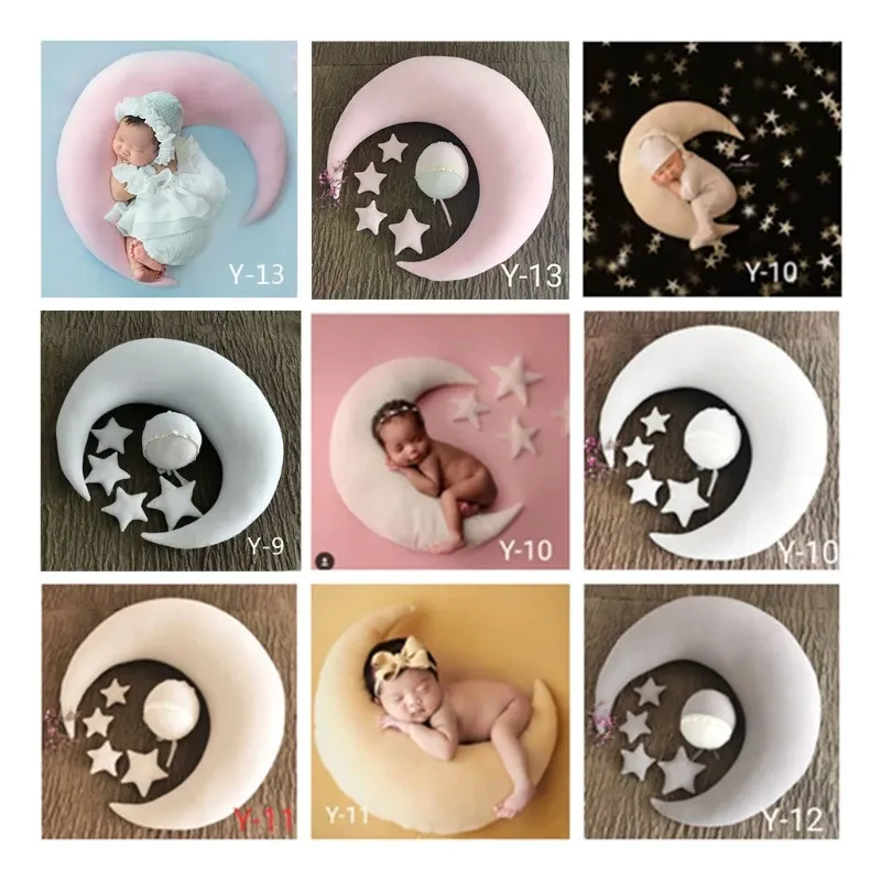 6 Stuks Geboren Baby Poseren Ster Kussen Met Kleine Sterren Set Zuigelingen Geboren Pography Props Achtergrond Crescent Moon Set 240102