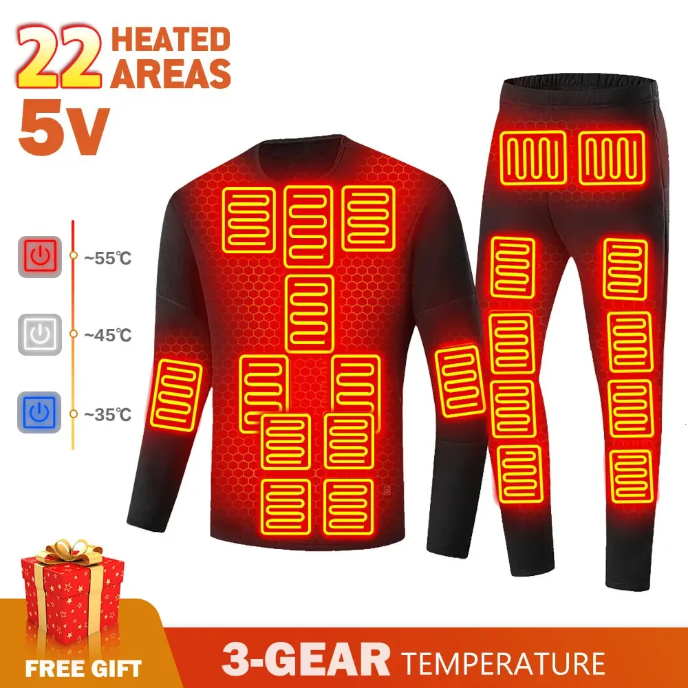 Sous-vêtement thermique hommes veste chauffante de Ski veste chauffante d'hiver laine chaude haut d'automne pantalon USB vêtements chauffants 231229