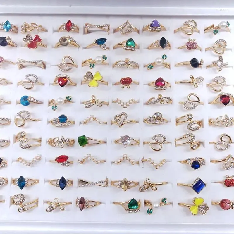 Cluster Ringen 10 stks/partij Mode Kleurrijke Strass Kristal Voor Vrouwen Mix Stijl Vergulde Bruiloft Verlovingsring Vrouwelijke Sieraden Gift