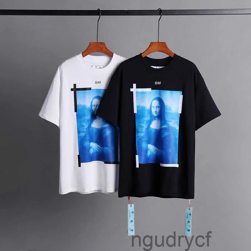 Designes Herr Tshirts Xia Chao Brand Ow Off Mona Lisa Oil Målning Arrow Kort ärm Män och kvinnor Casual Large Loose Tshirtuawx046T 046T046TL64Z L64Z0F