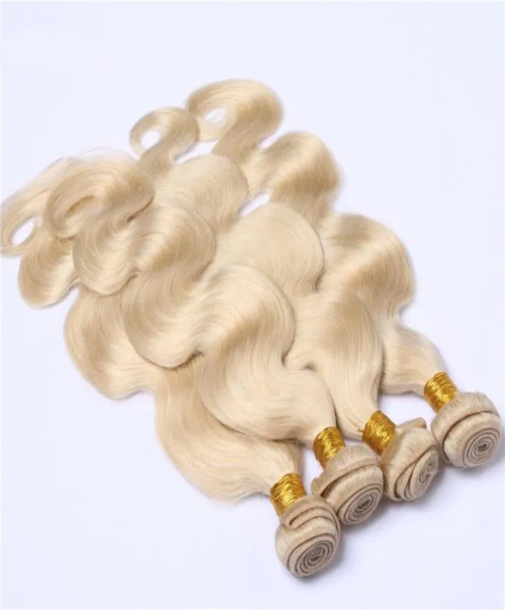 Colore puro 613 capelli umani biondi 4 pacchi 9A grado onda del corpo struttura dei capelli tesse bionde non trattate 613 estensioni dei capelli 1030 In408584995