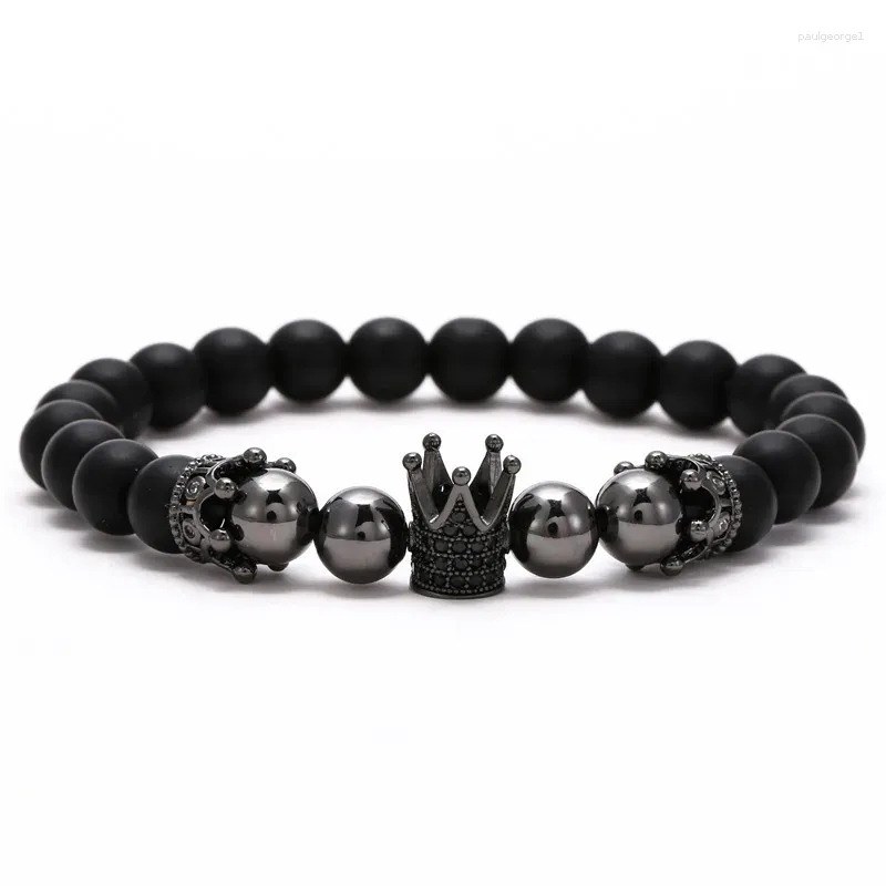 Strand Matte Onyx Multi Color Charm Crown Paled Black Cz Anslutna kopparpärlor Handgjorda pärlstrån för unisex Energy SMEEXKE