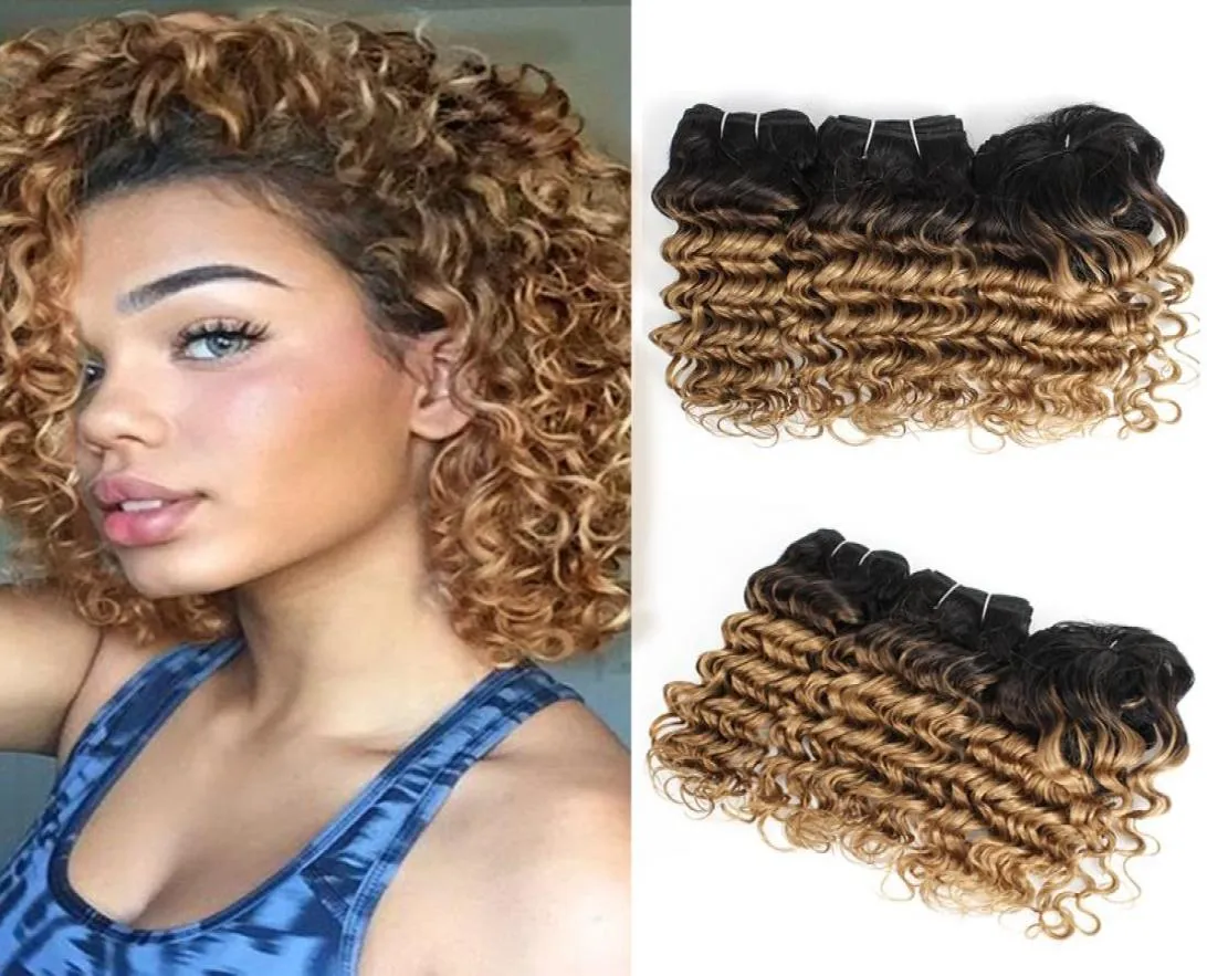 Fasci di tessuto Ombre Capelli ricci brasiliani con onda profonda 810 pollici 3 pezzi Set per testa completa 166gSet3769382