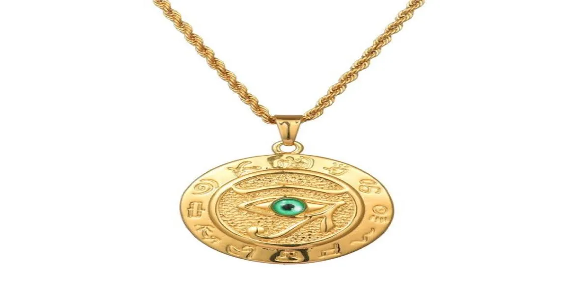 Fashion Men Designer Gold Silver Color Eye of Horus Pendant Necklaces Hip Hop Jewelry 60cm Long Chain Punk Mens Necklace For Gifts1734513