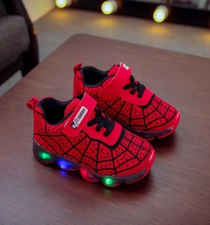 Barn casual skor lysande sneakers mesh spider-boy flicka ledande lysande skor glödande med lätta barn sko led sneakers 2012015985761