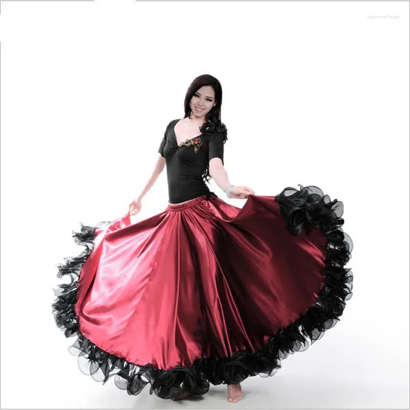 Rokken Elegante Spaanse Flamenco Grote Swing Zoom Rok Lange Rode Zwarte Stierengevecht Dansjurk Voor Ballroom