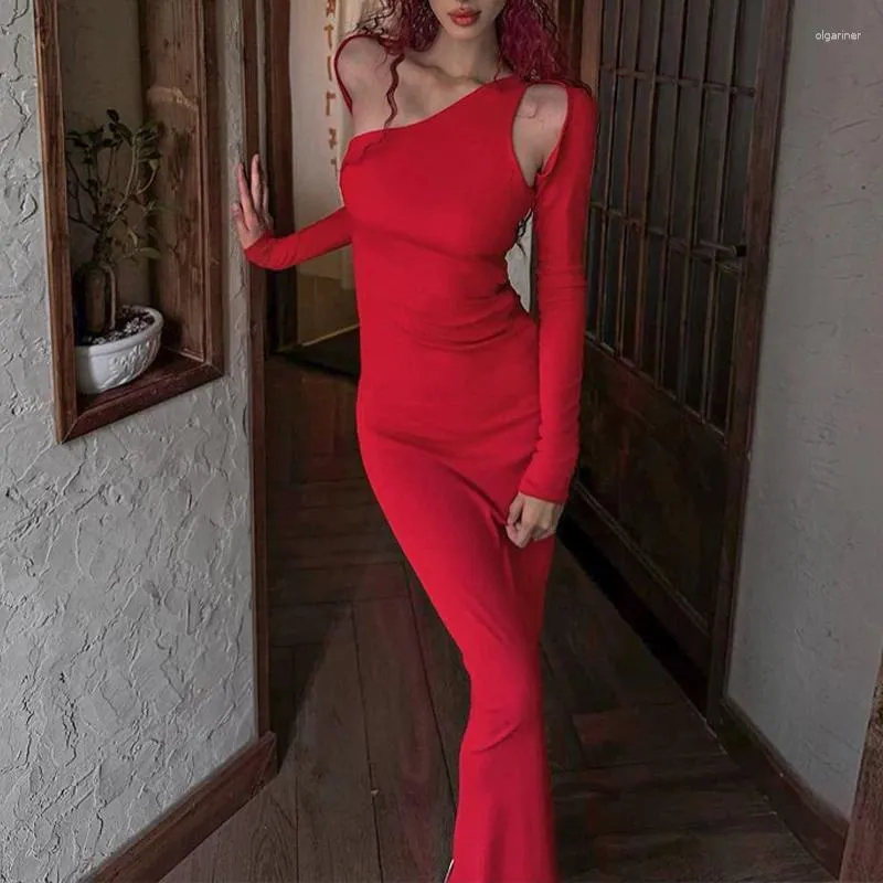 Robes décontractées omsj Robe maxi rouge irrégulière Sexe découpe sexy