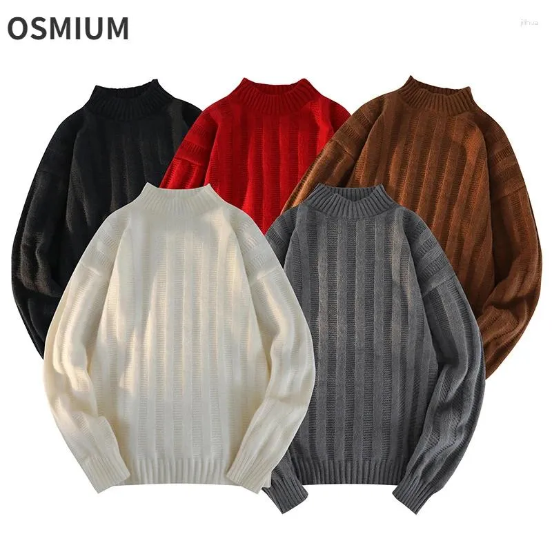 Heren Truien Herfst Winter Coltrui Oversize Mannen Losse Koreaanse Stijl Casual Gebreide Top Wollen Warme Gestreepte Truien Mannelijke Trui