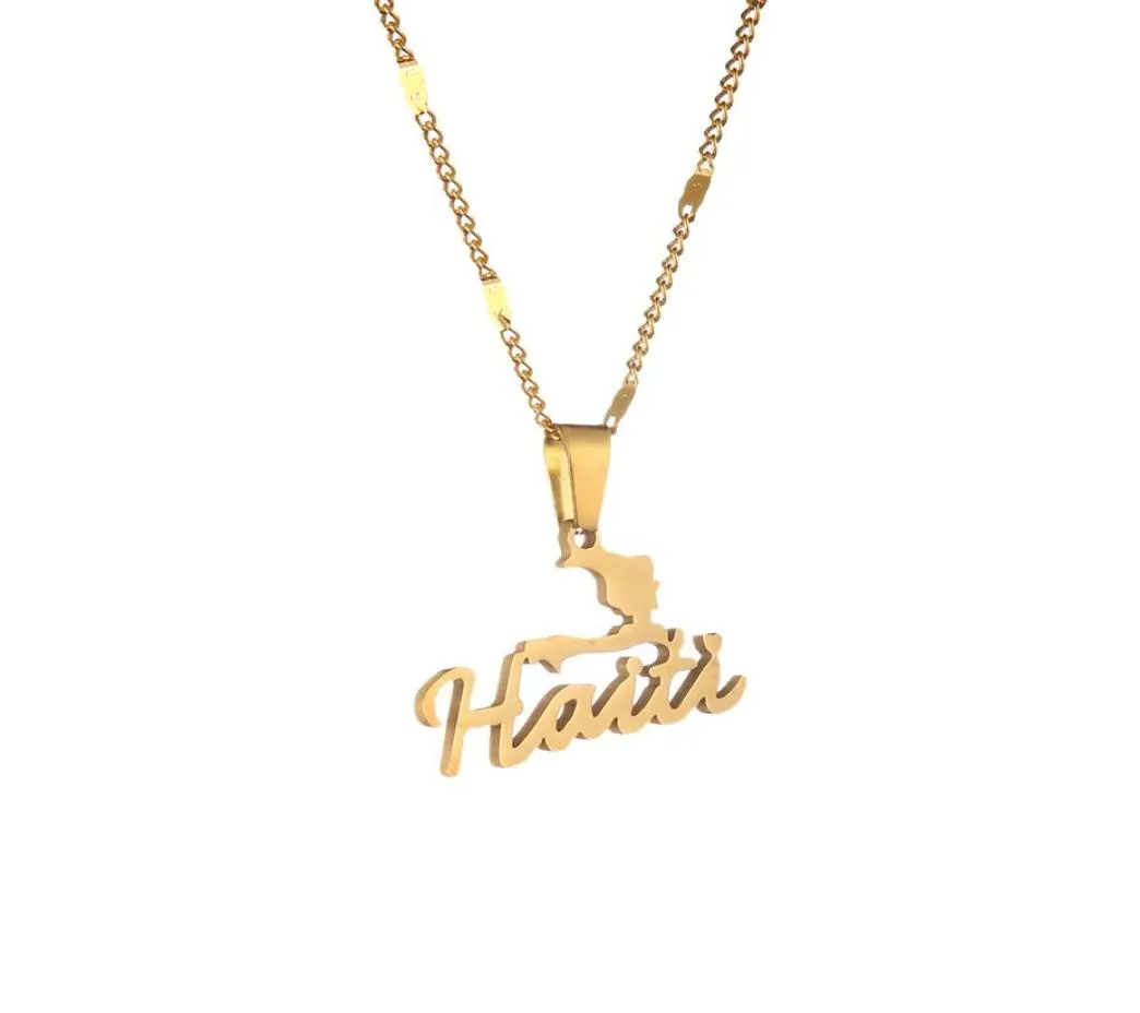 Collier tendance en acier inoxydable avec pendentif carte d'haïti, pour femmes et filles, cartes Ayiti, fête, chaîne d'haïti, bijoux 6048292