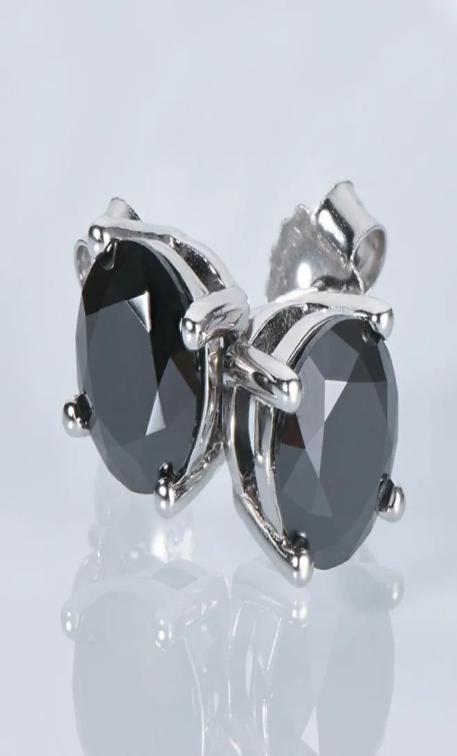 Stud IOGOU noir boucles d'oreilles pour hommes femmes couleur 6.5mm Solitaire diamant boucles d'oreilles solide 925 bijoux en argent Sterling 2302083514626