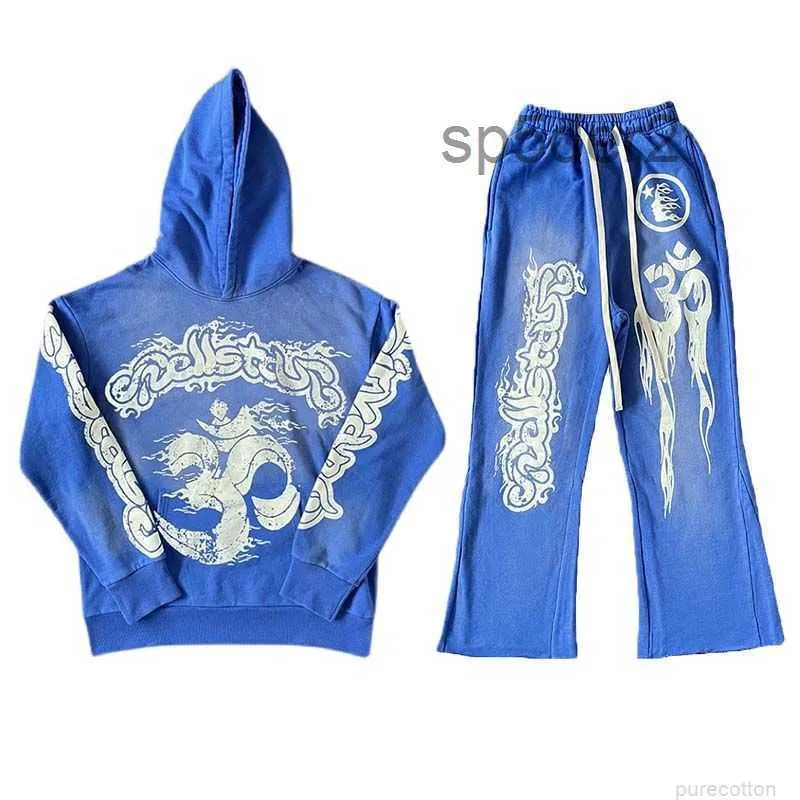 Vêtements de mode de créateurs Survêtements pour hommes Hellstar Blue Yoga Sweat à capuche Pantalon lavé Panneau robuste Pull décontracté pour hommes et femmes N4HO ZE7H