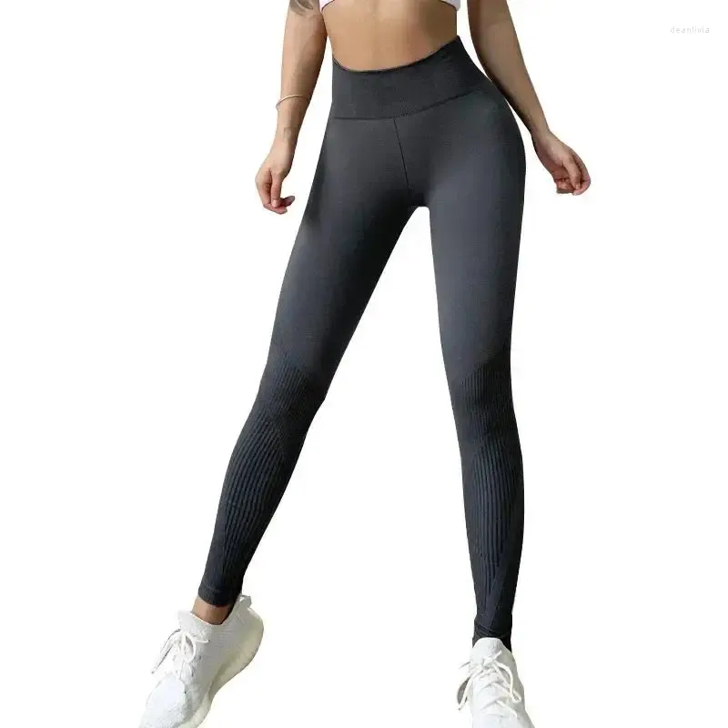 Pantalon actif Leggings sans couture Femme BuLift Curve Entraînement Yoga Fitness Nylon Stretch Noir