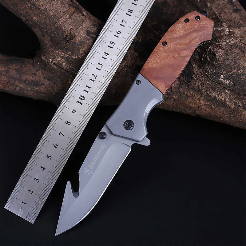 Shadow Outdoor-Messer mit Holzgriff, Selbstverteidigung, faltbar, tragbar, Camping, Überleben, multifunktional